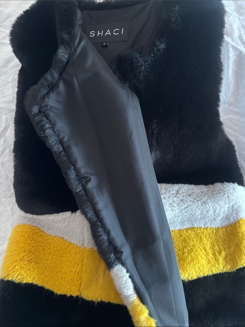 Shaci Fur Vest with Yellow & Gray Stripes